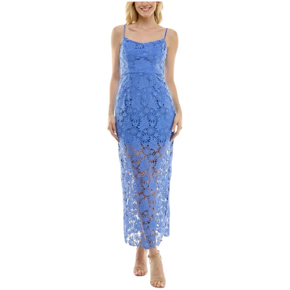 Taylor Periwinkle Blue Maxi Lace Dress With Corset Lace Up Back size 16 NWT